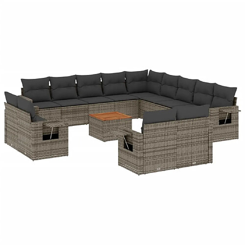 Maison Chic Salon de jardin avec coussins 14 pcs | Ensemble de Table et chaises | Mobilier d'Extérieur gris résine tressée -GKD73696