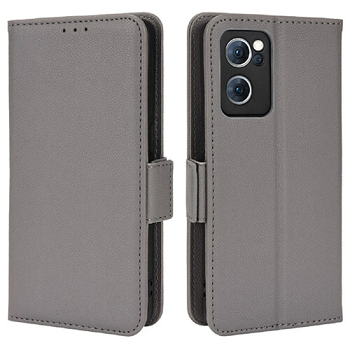 Etui en PU texture litchi avec support, gris pour votre Oppo Reno7 5G