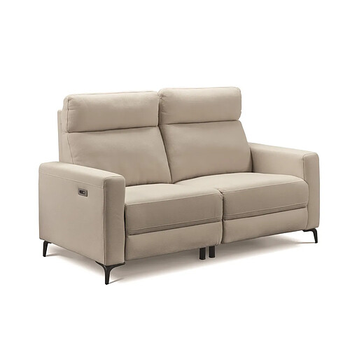 Pegane Ensemble canapé de 3 places (2 relax électriques) + canapé de 2 places fixes en tissu New Nobuck couleur Beige