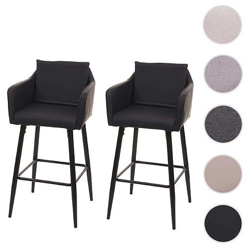 Mendler 2x Tabouret de bar HWC-H93, tabouret de comptoir, repose-pieds métal ~ similicuir noir