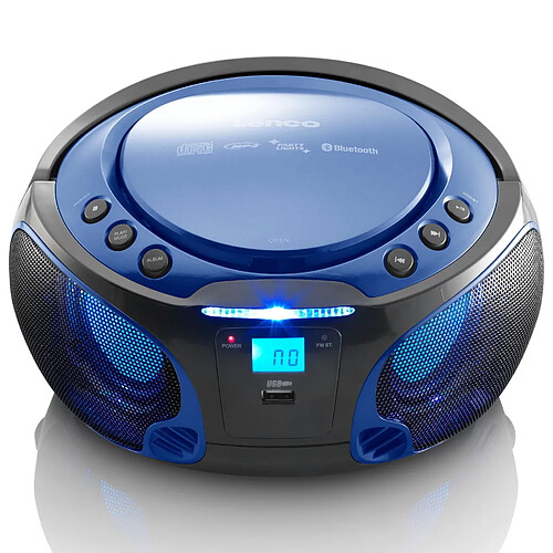 Lenco Radio portable FM et lecteur CD/MP3/USB/Bluetooth® avec éclairage LED SCD-550BU Noir-Bleu