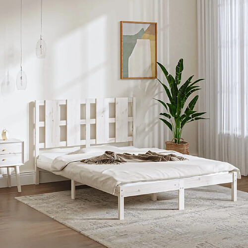 Maison Chic Lit adulte - Lit simple Cadre de lit,Structure du lit Contemporain Blanc Bois de pin massif 120x200 cm -MN20663