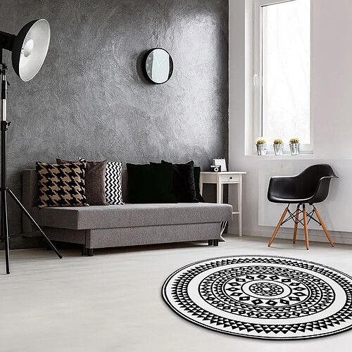 HomeMaison Tapis rond et ethnique en noir et blanc