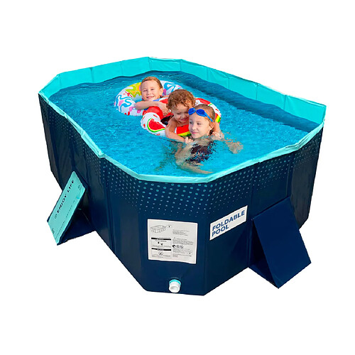 Piscine pliable - VENTEO - Piscine d'été portable pour enfant - Maille en fibre de polyester - Pour l'intérieur et l'extérieur - Bleu - Installation facile - Support triangulaire - A partir de 6 ans - Double trou de drainage - 348 Litres - 166 x 107 x 45