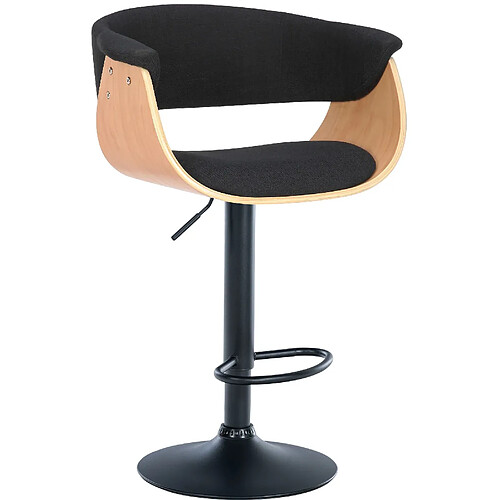 Decoshop26 Tabouret de bar design moderne siège réglable en hauteur et pivotant en tissu noir coque en bois et métal noir 10_0005454