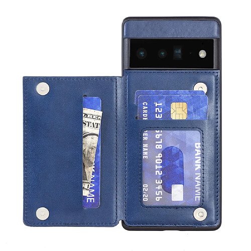 Coque en TPU + PU style vintage, anti-rayures avec béquille et porte-cartes, bleu pour votre Google Pixel 6