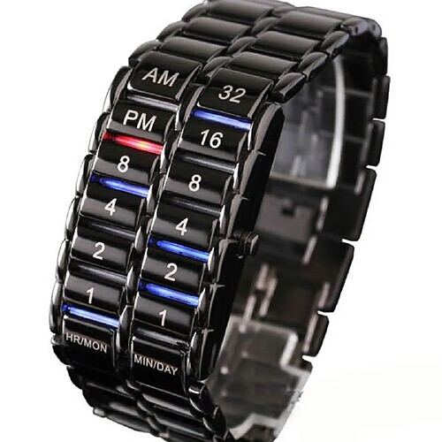 Universal Nouvelle montre numérique à la mode Cool Volcano Lava Style Fer sans visage Montre LED binaire Homme Noir/Argent | Montre F | Montre Mode Montre (Noir)