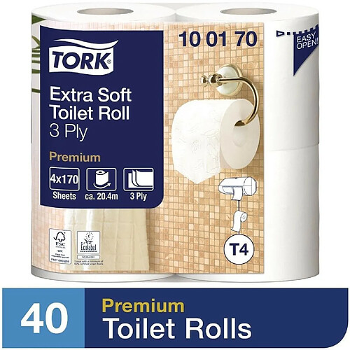 Rouleau Papier Toilette Traditionnel Extra Doux 3 Plis - Lot de 40 - Tork