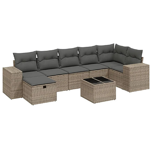 Maison Chic Ensemble Tables et chaises d'extérieur 8 pcs avec coussins,Salon de jardin gris résine tressée -GKD961371