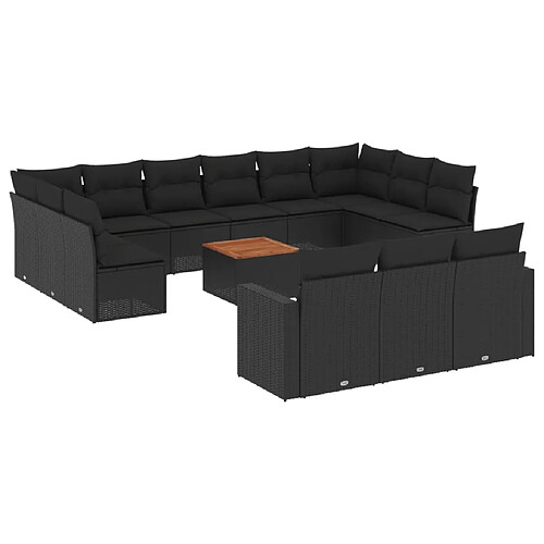 Maison Chic Salon de jardin avec coussins 14 pcs, Ensemble Tables et chaises de jardin, noir résine tressée -GKD314497