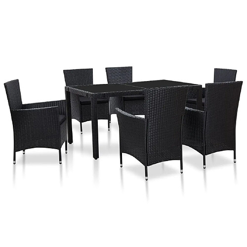 Ensemble salle à manger de jardin 7 pcs,Table et chaise à dîner d'extérieur Résine tressée Noir -MN44585