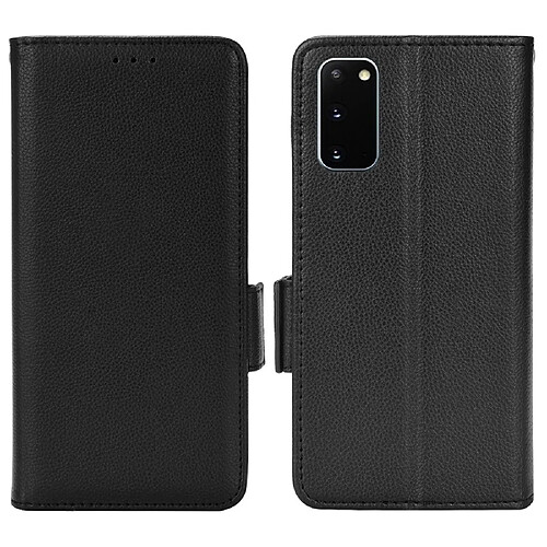 Etui en PU texture litchi, fermoir aimanté avec support noir pour votre Samsung Galaxy S20