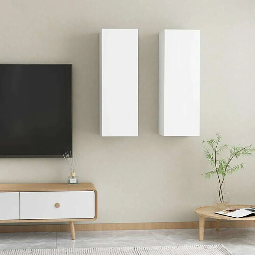 Maison Chic Meubles TV 2 pcs | Banc TV Moderne pour salon | Meuble de Rangement Blanc 30,5x30x90 cm Aggloméré -MN70546