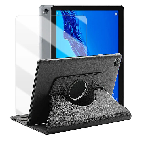 Etui rotatif en simili cuir + verre trempé pour tablette Huawei M5 Lite 10.1" - Noir - Visiodirect -