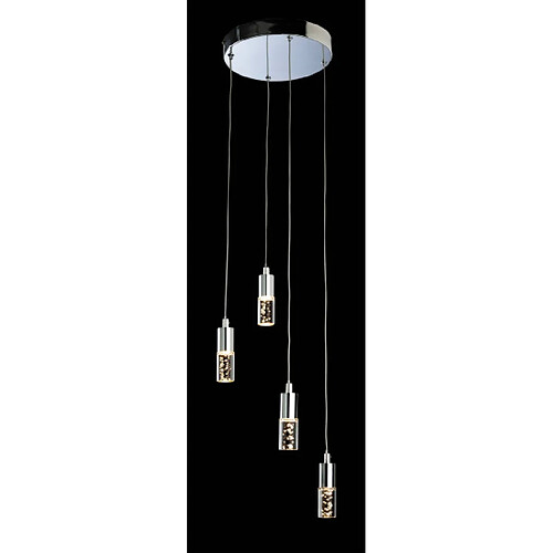 Luminaire Center Suspension 4 ampoules LED Focus, chrome et acrylique