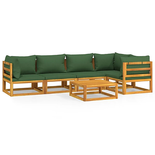 Maison Chic Salon de jardin 6 pcs + coussins - Mobilier/Meubles de jardin - Table et chaises d'extérieur vert bois massif -MN58685