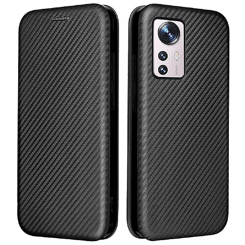 Coque en TPU + PU texture en fibre de carbone avec support noir pour votre Xiaomi 12 Pro