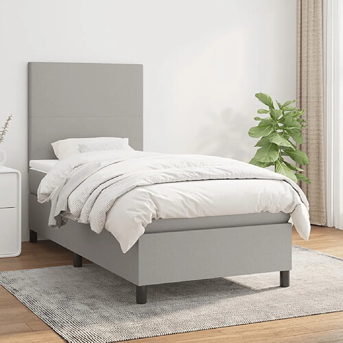 vidaXL Sommier à lattes de lit et matelas Gris clair 90x190 cm Tissu