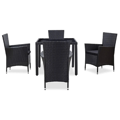 Maison Chic Mobilier à dîner 5 pcs de jardin - Ensemble table et chaises d'extérieur - Salon/Mobilier de jardin classique Résine tressée Noir -MN26778