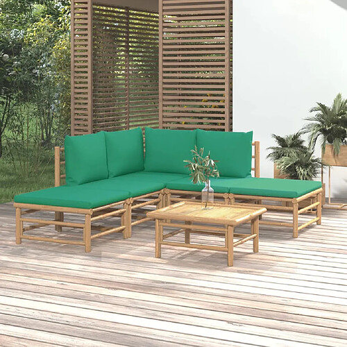 vidaXL Salon de jardin 6 pcs avec coussins vert bambou