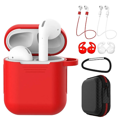 Wewoo Coque 7 PCS sans fil écouteurs antichoc étui de protection en silicone pour Apple AirPods 1/2 rouge + blanc