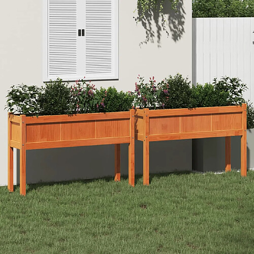 vidaXL Jardinières 2 pcs avec pieds cire marron bois de pin massif