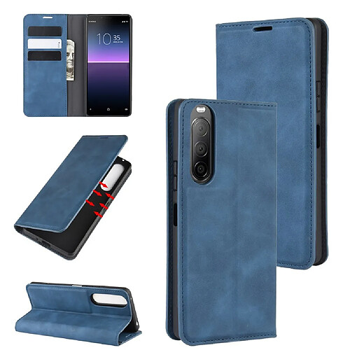 Etui en PU flip auto-absorbant au toucher soyeux avec support bleu pour votre Sony Xperia 10 II