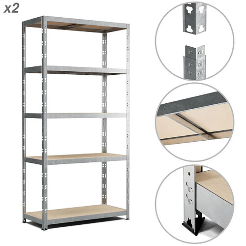 Eurospen Lot de 2 Etagères de rangement modulables et polyvalentes pour atelier, garage, cave... Charge Lourde max 875kg x2