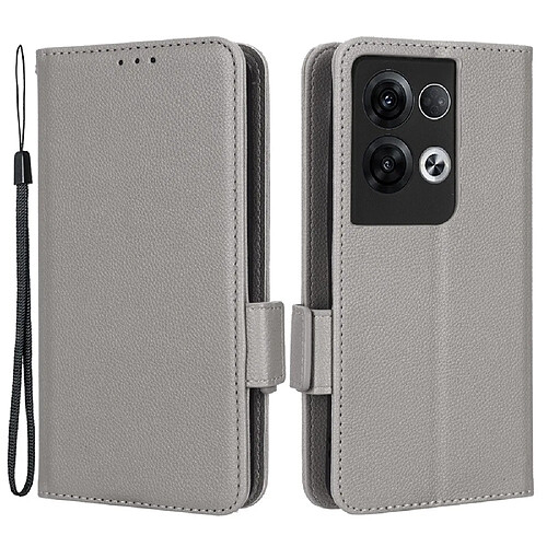 Etui en PU texture litchi, fermoir magnétique avec support et sangle pour Oppo Reno8 Pro + 5G (Global Version)/Reno8 Pro 5G (Global Version) - gris