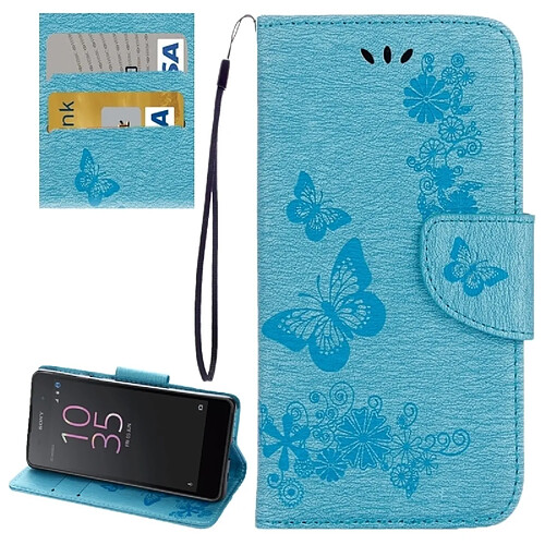 Wewoo Housse Étui bleu pour Sony Xperia E5 Papillons Gaufrage en cuir Flip horizontale avec support et Slots de cartes Portefeuille & Longe