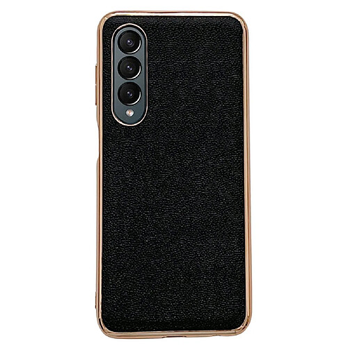 Coque en TPU + cuir véritable électroplaqué pour votre Samsung Galaxy Z Fold3 5G - noir