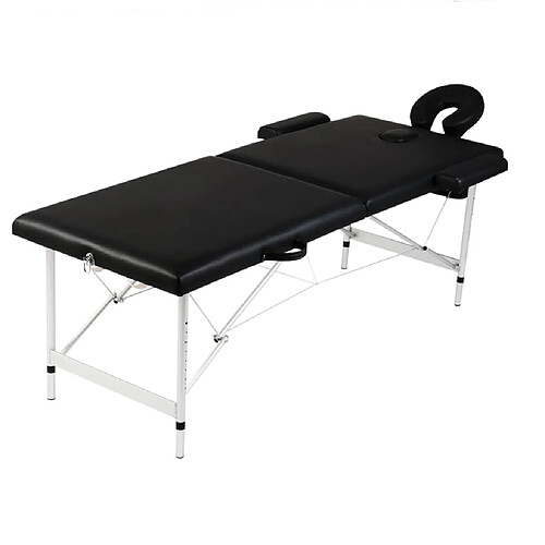 vidaXL Table de massage pliable Noir 2 zones avec cadre en aluminium