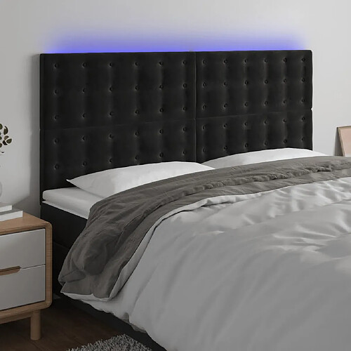 vidaXL Tête de lit à LED Noir 200x5x118/128 cm Velours