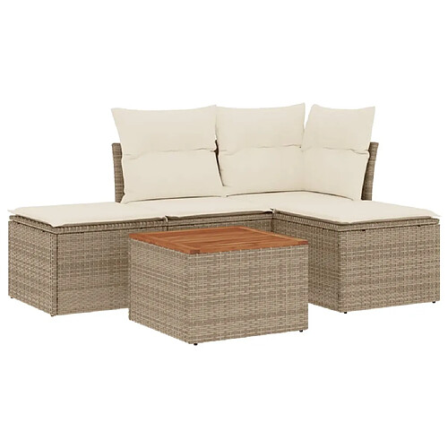 Maison Chic Salon de jardin avec coussins 5 pcs, Ensemble Tables et chaises de jardin,, Ensemble Tables et chaises de jardin, beige résine tressée -GKD745172