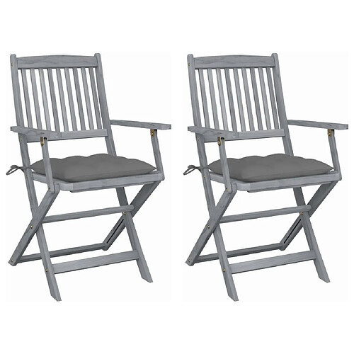 vidaXL Chaises pliables d'extérieur lot de 2 et coussins Bois d'acacia