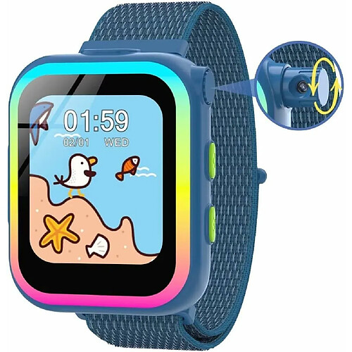 Vendos85 Montre Connectée Enfant Caméra Rotative avec Podomètre/12 Jeux/Musique/Livre de Contes bleu