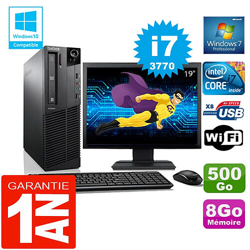 PC Lenovo M92p SFF Core I7-3770 Ram 8Go Disque 500 Go Wifi W7 Ecran 19" · Occasion