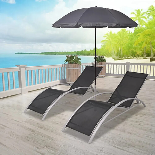 Maison Chic Bain de soleil, Chaises longues et parasol Aluminium Noir -GKD67391