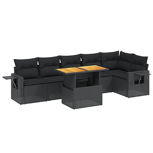 Maison Chic Ensemble Tables et chaises d'extérieur 7pcs avec coussins,Salon de jardin noir résine tressée -GKD459645