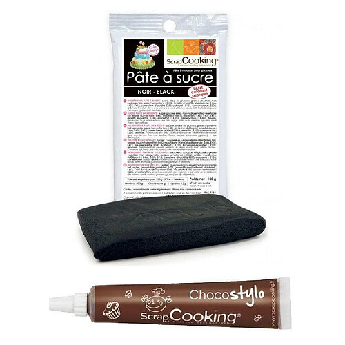 Scrapcooking Stylo chocolat + Pâte à sucre noire 100 g