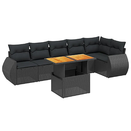 Maison Chic Ensemble Tables et chaises d'extérieur 7pcs avec coussins,Salon de jardin noir résine tressée -GKD485251