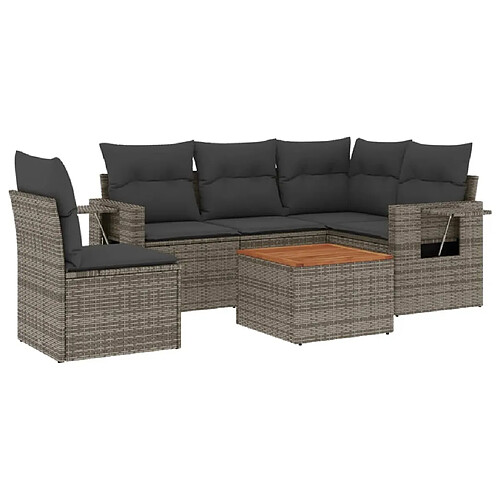 Maison Chic Salon de jardin 6 pcs avec coussins | Ensemble de Table et chaises | Mobilier d'Extérieur gris résine tressée -GKD95307