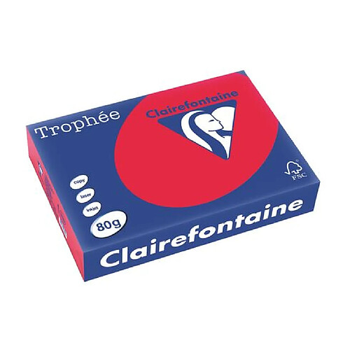 Ramette papier couleur Clairefontaine Trophée couleurs vives A4 80 gr - 500 feuilles - groseille