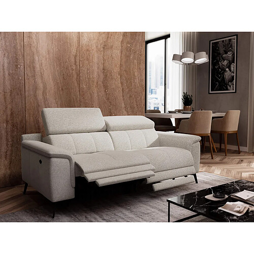 Courtois Laville Canapé droit Fiero 3 places avec 2 relax électriques tissu beige clair