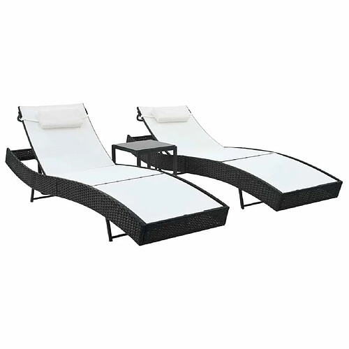 Maison Chic Lot de 2 Chaises longues et table | Transat Bain de soleil Résine tressée et textilène Noir -GKD82955