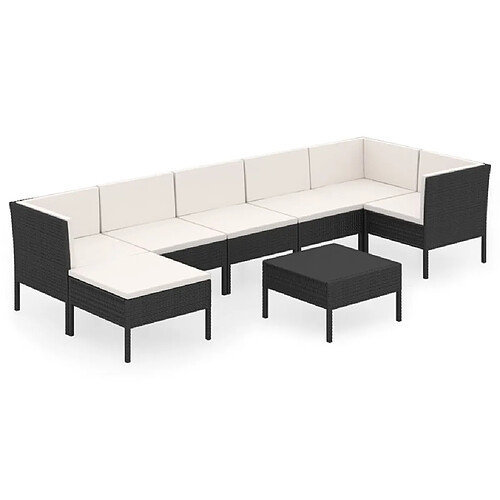 Maison Chic Salon de jardin 8 pcs + coussins - Mobilier/Meubles de jardin - Table et chaises d'extérieur Résine tressée Noir -MN65023