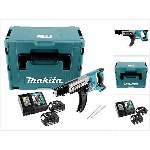 Makita DFR 750 RTJ Visseuse automatique sans fil à Magasin 18V 45-75mm + 2x Batteries 5,0Ah + Chargeur + Coffret Makpac