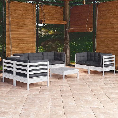 vidaXL Salon de jardin 8 pcs avec coussins bois de pin massif