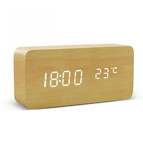 Universal Réveil LED Montre en bois Tableau Contrôle vocal Sciure de bois numérique USB/AAA Puissance Horloge de bureau électronique (bambou et bois)