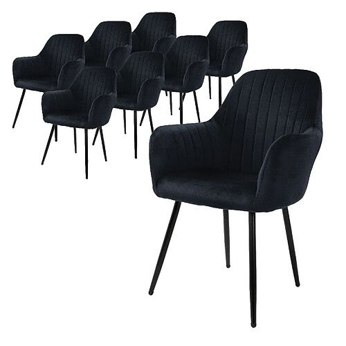 ML-Design Lot de 8 chaises de salle à manger rembourrée asisse en velours noir en métal